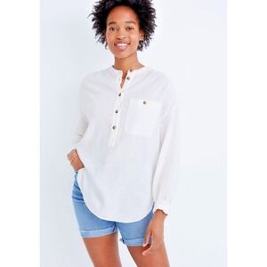 Madewell Linen blend white Novella popover tunic top 1/2 buttoned  Sz‎ M